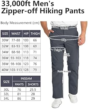 33,000ft Wandelbroek Heren Weerbestendig Outdoorbroek Ademend Cargobroek Trekkingbroek Winddichte Werkbroek Mannen Functionele broek met 6 zakken voor outdoor reizen, kamperen, blauw, 34W / 30L