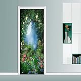 DFKJ Türaufkleber Landschaft Grünpflanzen Ganze Tür Selbstklebende Dekorationsaufkleber Gefälschte Türschiebetür Wasserdicht A12 77x200cm
