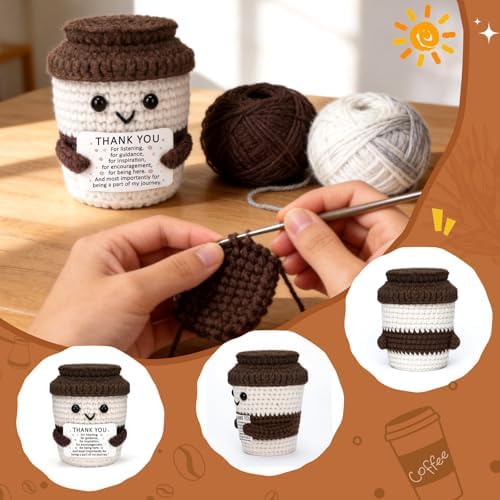 Teacher Nurse Appreciation Gifts For Coffee Lovers Get Well Cheer Thank You Gifts For Women Man Friends Coworkers Employee Volunteer Appreciation Gift Positive Crochet Coffee Lover Gift for Women