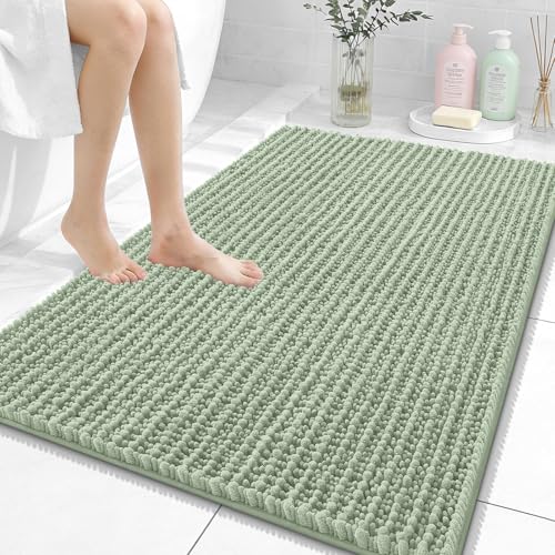 Image of OLANLY Bathroom Rug Mat 40x32, Thick Soft and Absorbent Chenille Bath Mat, Non-Slip Rubber Backing, Machine Washable Quick Dry Bath Rugs for Tub Shower Floor, Home Decor Accessories, Sage Green