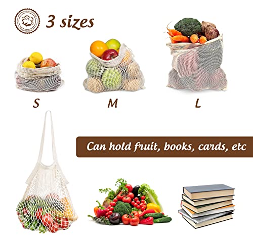 Anstore Lot de 11 sacs à fruits et légumes réutilisables en coton sans plastique - Filet de courses pour fruits et légumes - Sacs à pain lavables (2 S, 4 M, 4 x L+1 sac de rangement)