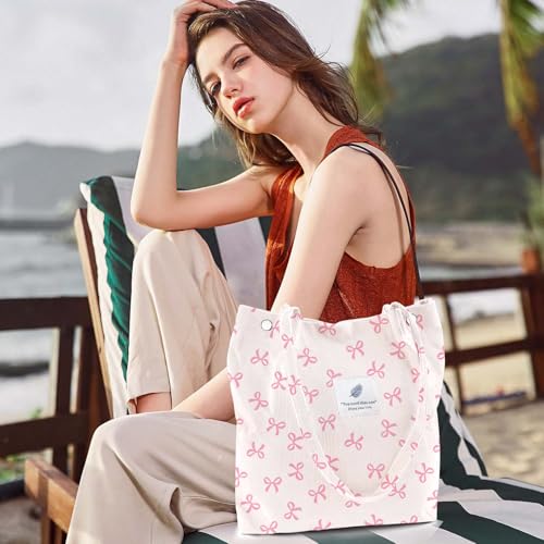 Image of Ayieyill Corduroy Tote Bag for Women Canvas Shoulder Cord Purse with Inner Pocket