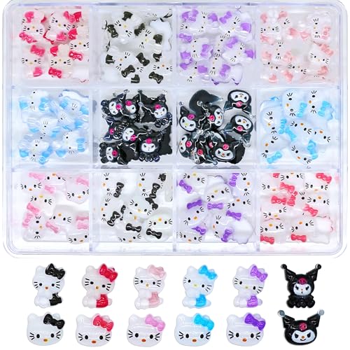 VCEOW 120pcs Kawaii Nail Art Charms Resin Nail Charms Cute 3D Cartoon Y2k Nail DIY Accessories for Girls and Women(Style 1)