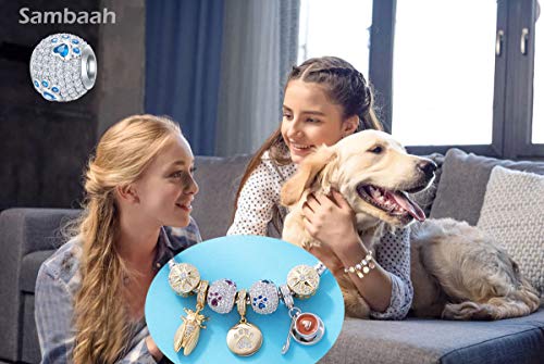 Image of Dog Paw Charm Sterling Silver Dog Footprint Puppy Pet Paw Charm with Cubic Zirconia Crystals Fit Pandora Bracelets