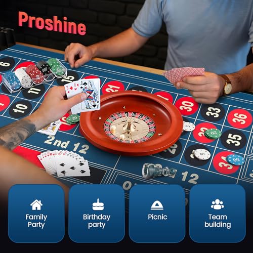 Roulette Wheel Set: 11” Roulette Wheel 47.2 * 23.6” Roulette Table Layout Felt Mat 100pcs ABS Poker Chips Roulette Win Marker 2 Decks of Playing Cards Casino Game Sets