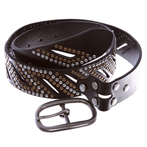 1 1/2" Oval Snap on Perforated Nailhead Studded Cowhide Solid Leather Belt3