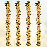 4 Pack Artificial Sunflower Garland 7.5ft Sunflower Vines Fake Sunflowers with Green Leaves Silk Sunflowers Backdrop for Wedding Birthday Party Bathroom Home Wall Decoration