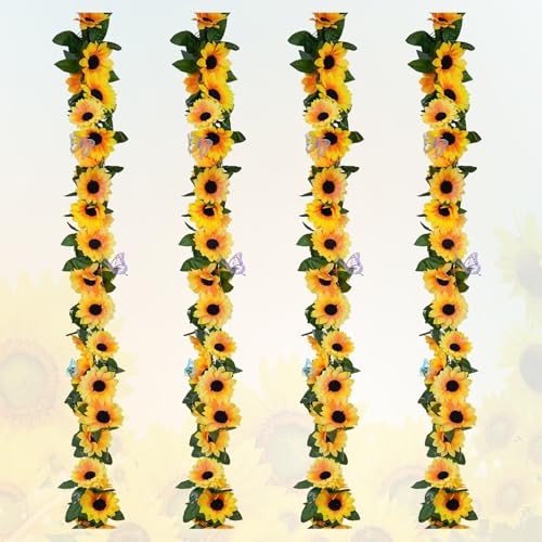 4 Pack Artificial Sunflower Garland Kitchen Decor 7.5ft Silk Hanging Vines