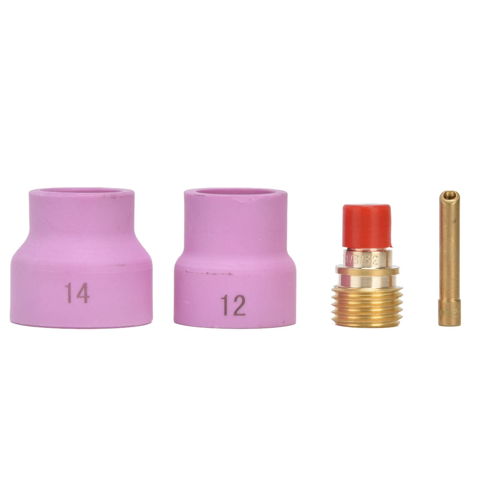Respicefinem 4Pcs TIG Gas Lens Kit With Pink Ceramic Cup Bevel Electrode Holder Connector Suitable For WP 9 20 25 Series Welding Gun Ideal For Argon Arc Welding With 2 4mm Orifice