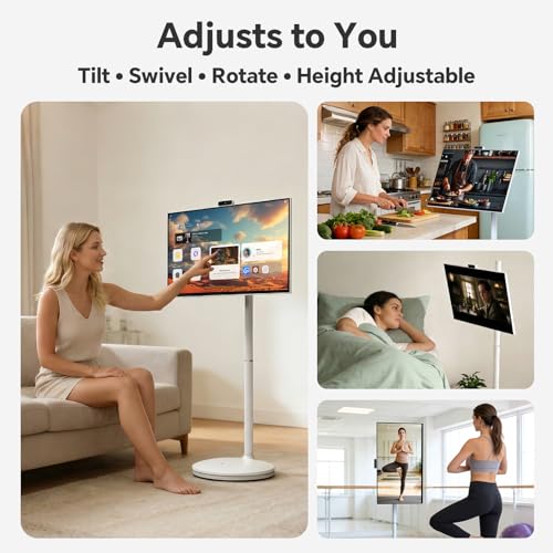Image of 32 inch 2K Smart Portable TV on Wheels | Rolling TV, Anti-Glare Touchscreen Monitor, Rechargeable Battery, Full Swivel Rotation, 20W Speakers