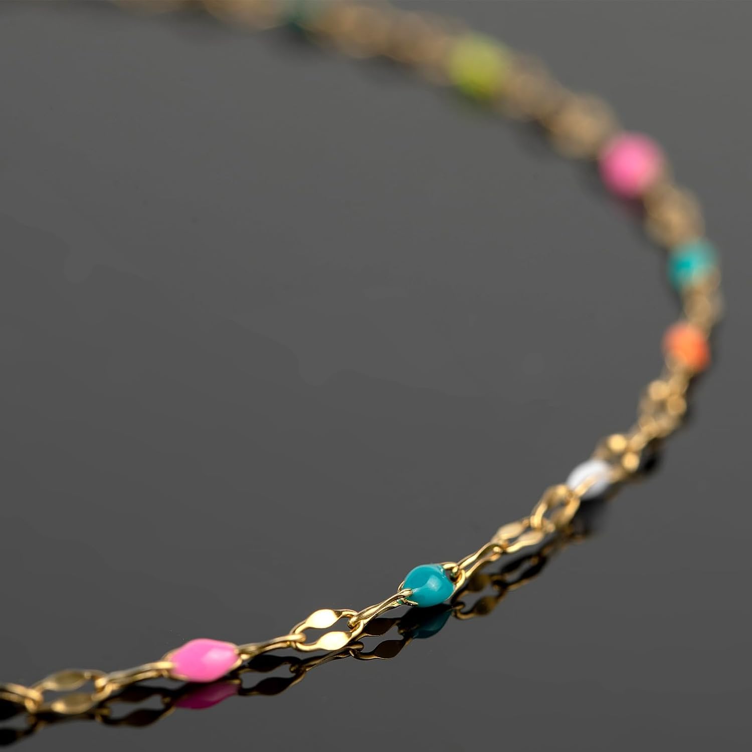 UMAOKANG 16.4ft/5m Gold Plated Stainless Steel Chains Bulk Mixed Color Enamel Bead Chain Spool for Jewelry Making with Jump Rings and Lobster Clasps
