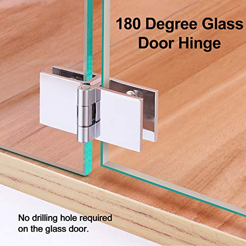 Ufurmate Door Hinge, 2Pcs 180 Degree Double Side Glass Door Hinges Copper Adjustable Glass Clamp Hinges Bright Finish Clip Hinge Replacement Parts For 5-8Mm Frameless Glass Cabinet Door #TOP3