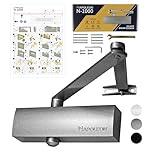NAPOLEON N-1000 Robust Automatic Door Closer - EN1154/EN1634 Standards - Commercial & Residential - Door from 20Kg to 60Kg Size 3 - Drilling Template - Easy and Quick Installation (Silver)
