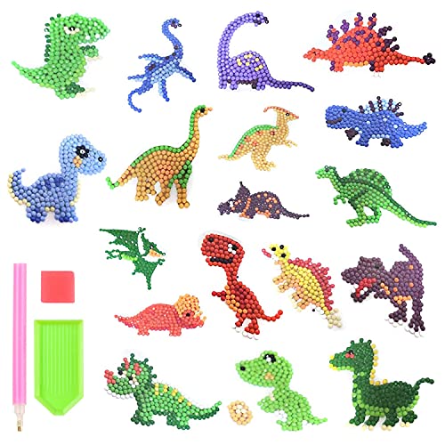 LZHZH Diamond Painting Kits for Kids   5D DIY Diamond Sticker Paint by Numbers Kits- Dinosaur 18 Pieces