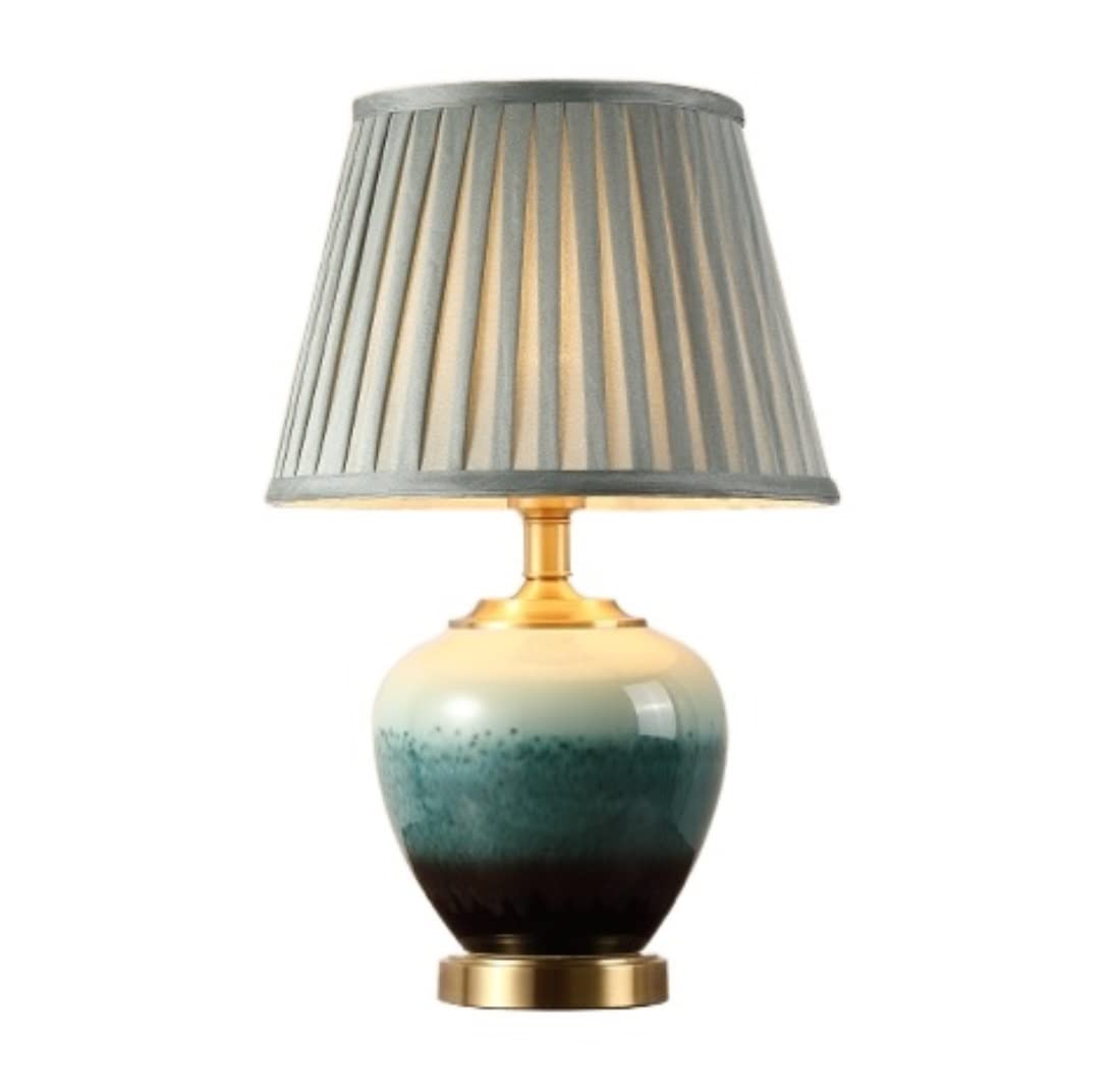 Lampada da Comodino Dipinta con Base in Ottone,Da da Tavolo in Ceramica per Camera da Letto, Studio, Ufficio, Soggiorno, Dimmerabile, Dimensioni: 33 * 55 cm/Interruttore Di Controllo Remoto/30*47 cm
