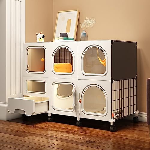 Cat Cages Indoor Litter Dog Playpens Caves Houses Box Kitten Cage Cats Outdoor Enclosures,Indoor Cat Cage with Litter Box - Stress-Free Playpen for Kittens, Easy Assembly, Durable Design, Sa