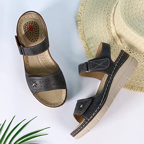 Jabasic Women Comfortable Sandals Orthotic Walking Sandals Orthopedic Arch Support Sandals (6,Black) #TOP7