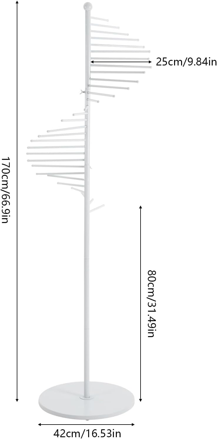 Freestanding Scarf Display Rack, Hijab Organizer, Belt Display Organizer, Spiral Scarf Holder for Clothing Store Commercial Home, Space Saving Shelves, 5.58Ft, White