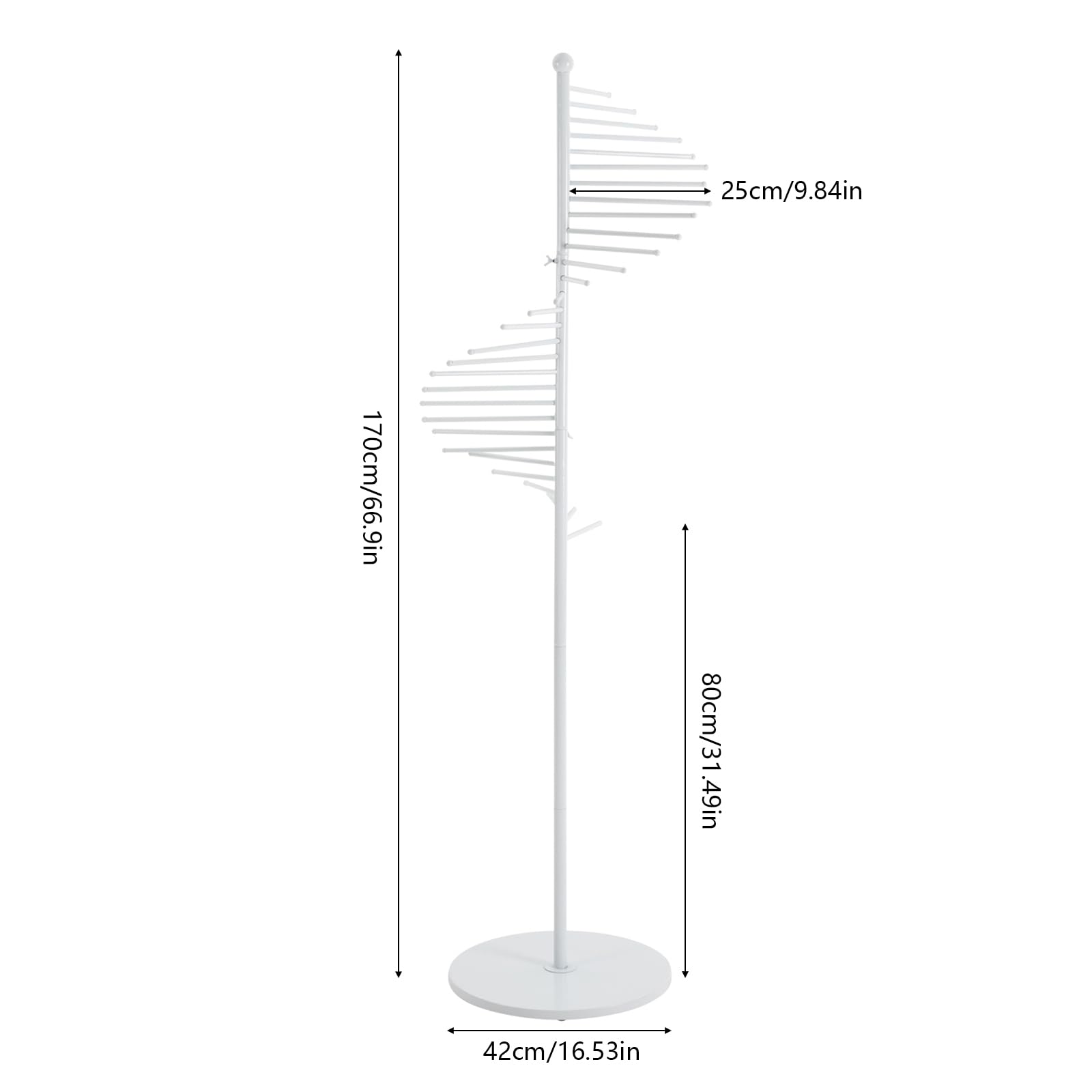 AOIDFOA Freestanding Spiral Scarf Display Rack - Metal Floor Standing Organizer with Rust-Proof Coating, 5.5ft Height & 16.5in Base for Clothing Store Commercial Home, Space Saving Shelves (White)