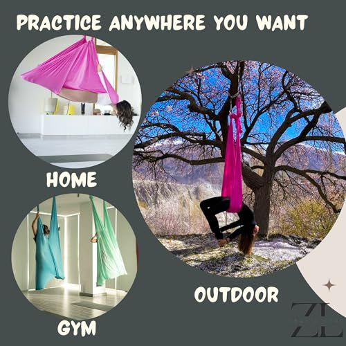 ZEAL'N LIFE Aerial Silks 11 Yards - Durable Aerial Silk with Extension Straps, Carabiners & Guide, Aerial Silks for Home, Ariel Swing, Arial Silks, Silks For Gymnastics, Arial Yoga (Aerial Silks Blue)