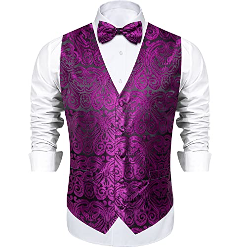 Image of DiBanGu Mens Paisley Suit Waistcoat,Silk Dress Vest and Bowtie Pocket Square Cufflinks with Lapel Pin Set for Wedding Tuxedo