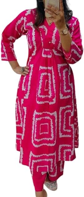Women's Orange and White Tie Dye rayon Kurti Palazzo Set,Three-Quarter Sleeves V-Neck Ethnic Dress, Traditional Indian Wear