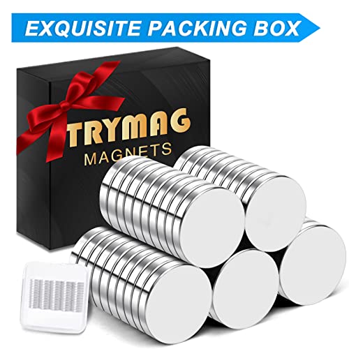 Image of TRYMAG Small Neodymium Fridge Magnets, 50Pcs Refrigerator Magnet 15x3mm | Round Rare Earth Multi-Use Tiny Magnets for 3D Printing, Office,Whiteboard, Crafts, School