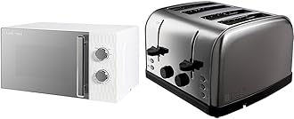 Russell Hobbs Honeycomb RHMM715 17 Litre 700W White Solo Manual Microwave with 5 Power Levels & 4 Slice Toaster (High lift feature, 7 Browning levels, Frozen/Cancel/Reheat function