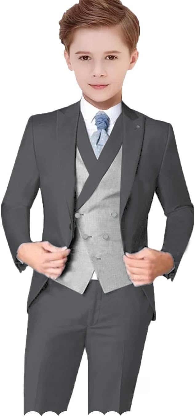 3 Piece Suit for Boys Tuxedo Set Kids Formal Casual Solid Jacket Vest Pants Birthday Prom Wedding Party