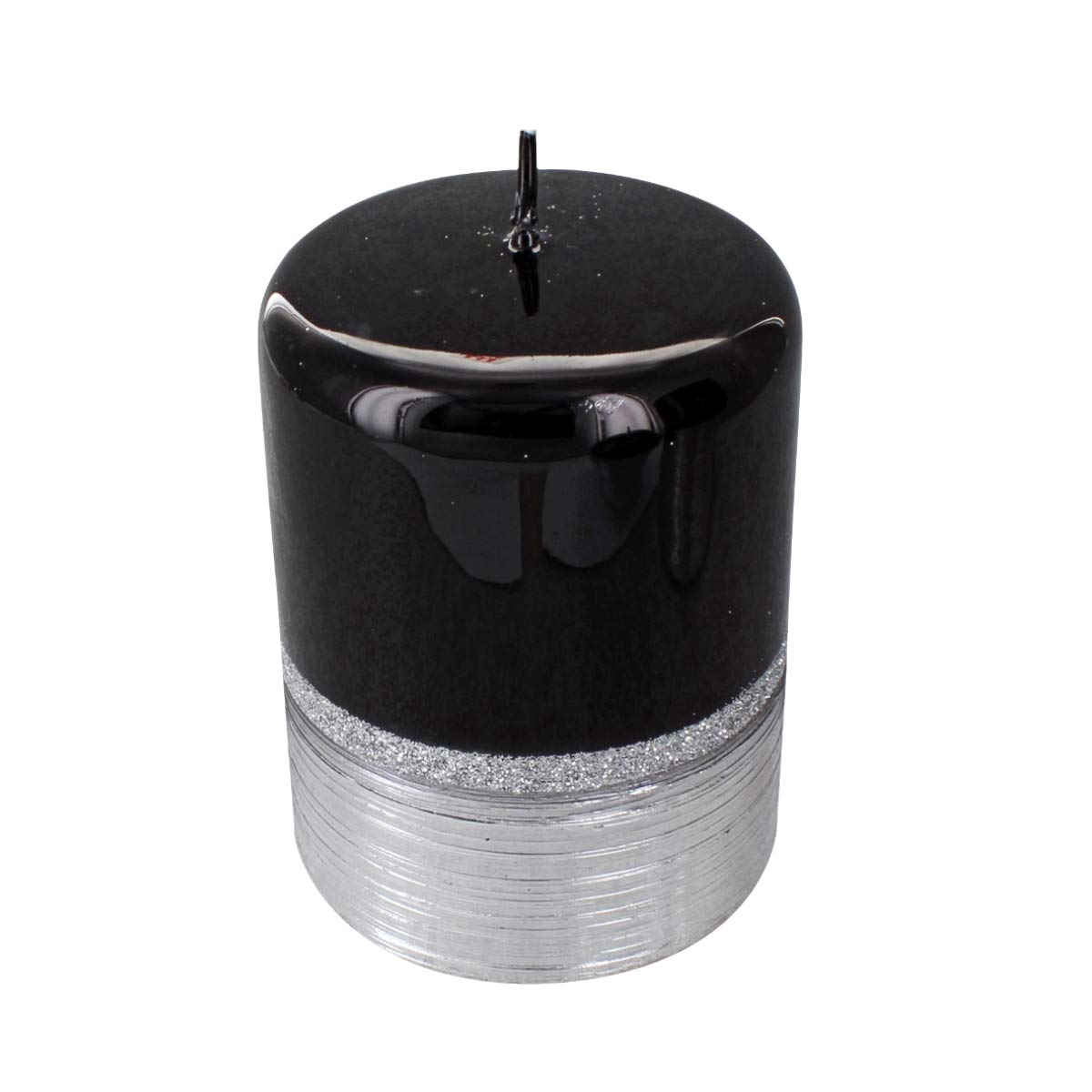 G Decor Black, Silver Black Silver Glass Glitter Pillar Candle (Small Pillar)