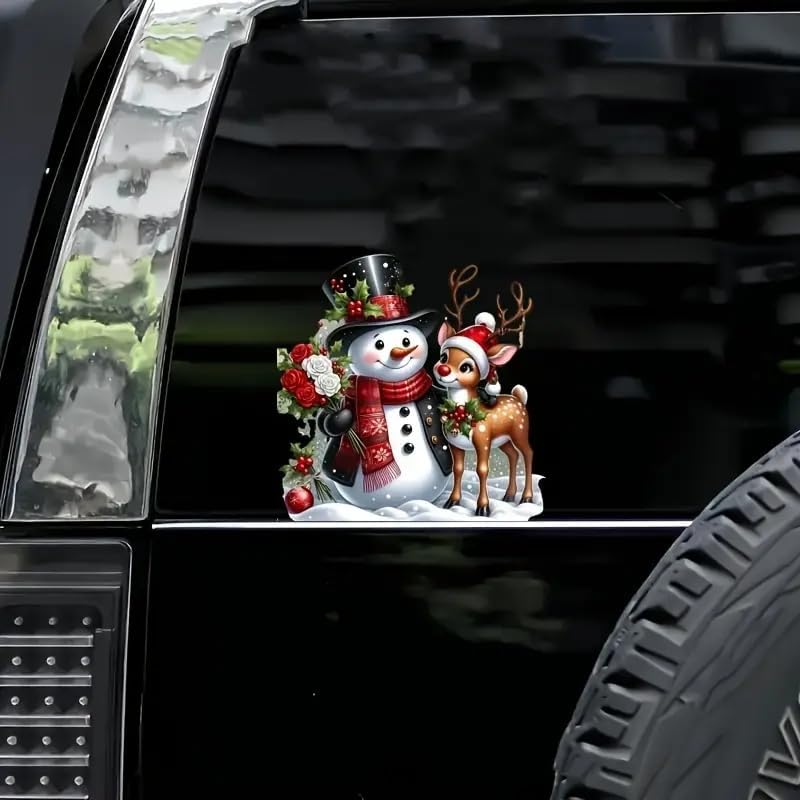Christmas Snowman and Deer PVC Vinyl Car Decals Stickers Waterproof Self-Adhesive Decals for Cars, Laptops, Trucks, Motorcycles Wall Window Luggage Scratch Cover Door Decor Sticker - Image 4