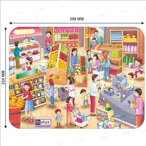 Image of ABYZ Wooden Jigsaw Puzzle - Super Market Playset for Fun Educational & Little Explorers, 35-Pieces Fun Games with Multicolor | Birthday Gift for (4-6 Years) Age Kids.