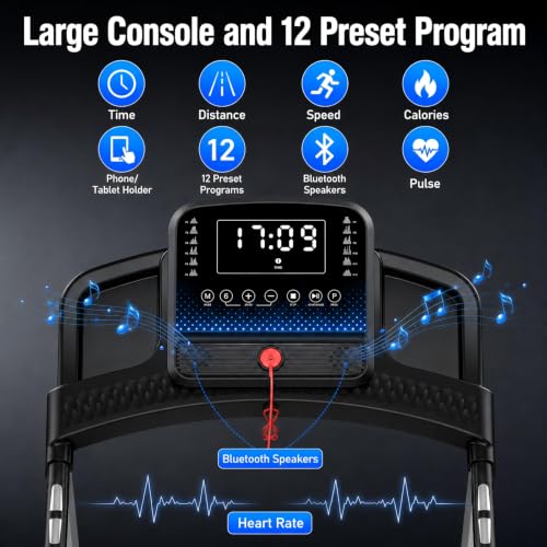 Image of Cardirun Foldable Treadmill with Incline, 400 LBS Capacity & 3.5HP Quiet Treadmills for Home, 7.6 MPH Running Treadmill with Pulse Sensor, Bluetooth Speaker, Wide Belt, App, Space-Saving Design