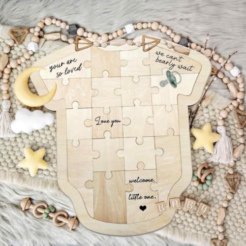 Onesie Baby Shower Puzzle Guest Book Alternative, Wooden Baby Shower Keepsake Guestbook, Baby Shower Decorations for Boys Girls, Table Centerpiece Arrangement Display, Nursery Decor - Image 7