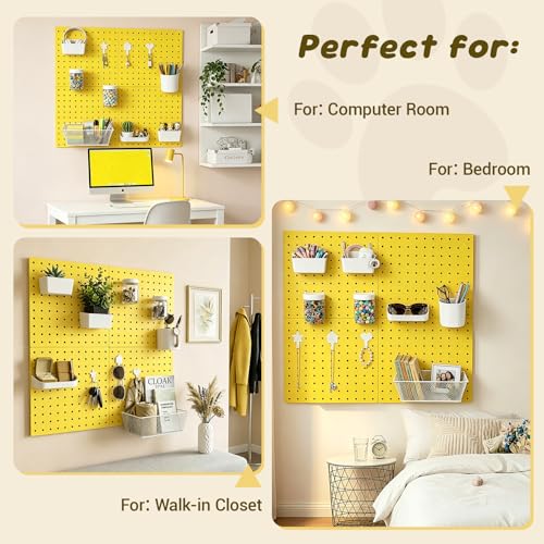 4-Pack Pegboard Wall Organizer, 11” x 11” Wall Mounted Boards with 10 Accessories, for Study Room, Kitchen, Garage, ABS Plastic, Screw or Adhesive Installation, Supports up to 110 lbs (Yellow) by Lian.Ripple.Lian - Image 3
