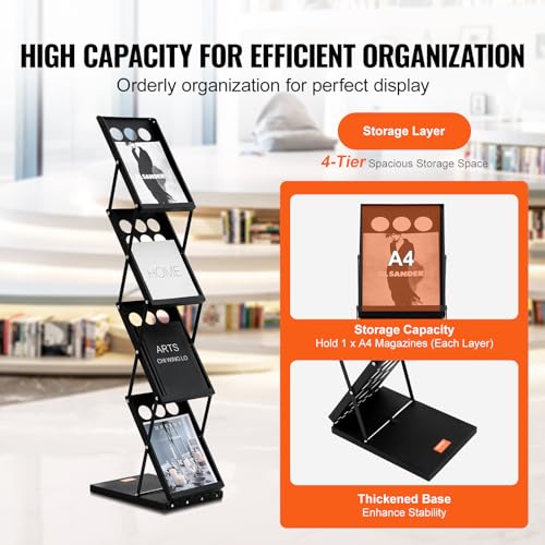 VEVOR Foldable Magazine Display Rack, 4-Tier Brochure Literature Display Stand, Portable Catalog Brochure Holder Stand with Carrying Bag for Office Trade Show Exhibitions, 4 Pockets by VEVOR - Image 3