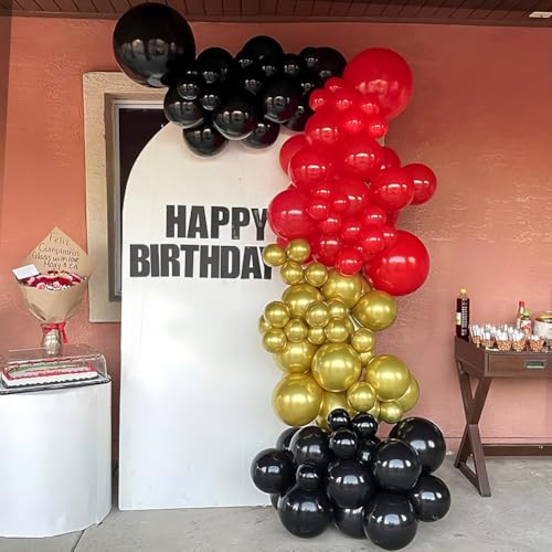 Image of 200 Pcs Black Red and Gold balloons 12 Inch Latex Metallic Chrome Balloon Arch Garland Kit for Birthday Wedding Bridal Baby Shower Supplies Graduation Party Decoration