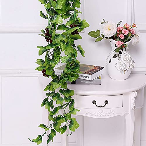 5 Pcs Artificial Grape Leaves Vines Hanging Fake Vine Garlands Lifelike Simulation Fruit Grapes Rattan For Garden Home Wedding Party Decoration #TOP3