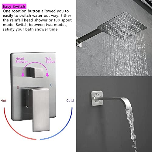 Jinggang Shower Faucet Set With Tub Spout Brushed Nickel Bathroom Luxury Rain Mixer Shower System Wall Mounted Rainfall Shower Combo Set Shower Trim Kit With Rough-In Valve #TOP2