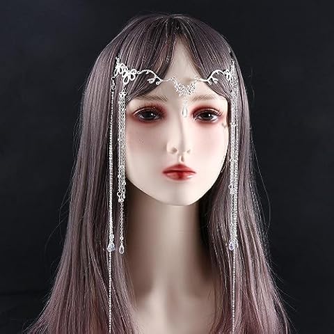 Kopida Rhinestone Tassel Head Chain Headwear Shinning Crystal Forehead Headband Wedding Bridal Hair Chain Headpiece for Women Girls Hair Jewelry Chinese Style Hair Accessories Cover