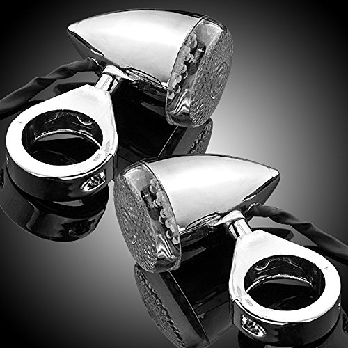 4pcs 20 LED Chrome Front Rear Turn Signal Light 41mm Fork Clamp Custom Bike Motorcycle Cruiser Chopper Touring - Thumbnail 5