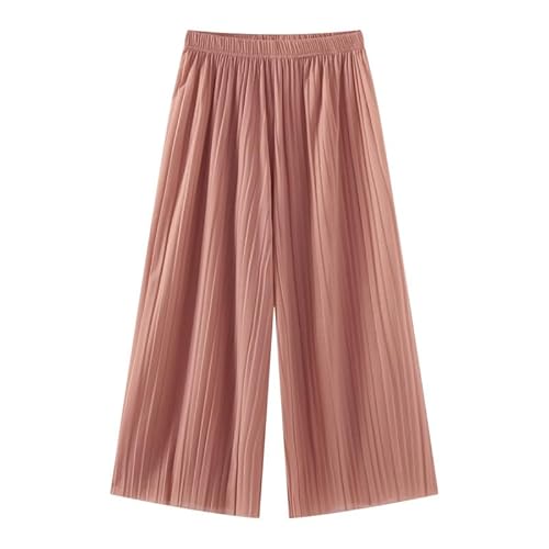 Jeamis Damen Palazzohose leicht Sommerhose Tunnelzug Freizeithose hohe Taile Crinkle (DE/NL/SE/PL, Alphanumerisch, M, L, Regular, Regular, Rosa)