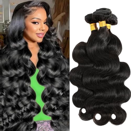 Body Wave Bundles Human Hair 18 20 22Inch 14A Human Hair Bundles 100% Unprocessed Brazilian Virgin Hair Extensions for Women Natural Black