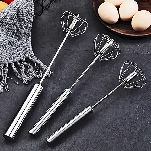 Foto von 3 PCS Halbautomatischer Schneebesen, Schneebesen für die Küche, Schneebesen Aus Edelstahl, Ballonschneebesen, Automatik Hand Schneebesen, Rotierender Küchengeräteschläger zum Mischen von Schlagen