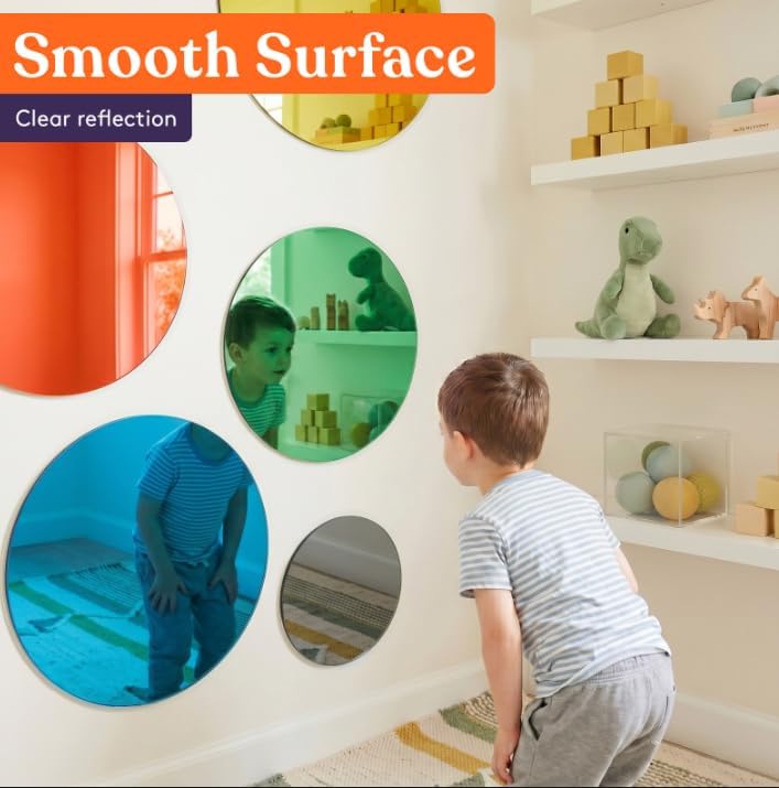 Special Supplies Sensory Circle Wall Mirror - Interactive Acrylic Mirrors for Wall Decoration and Sensory Toys for Kids Classroom or Home -Sensory Room Decor -Visual, Tactile Stimulation (7 Pk)