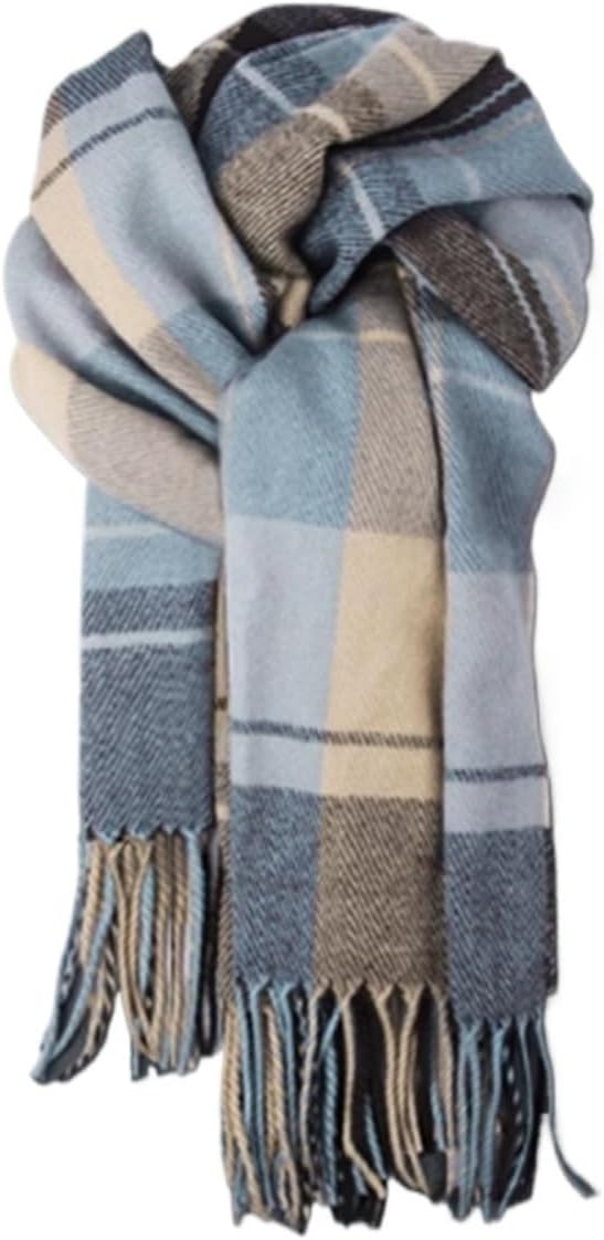 Plaid Scarf, Cashmere, Men's Soft Fashion Scarves, Long 71 in, Thick Cable Knit Wrap, for Skiing, Parties, Office(A)