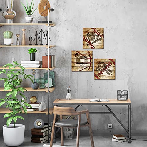 Tiuauit 3 Pieces Sports Canvas Wall Art Rustic Soccer Football Baseball Basketball On Vintage Wood Background Art Prints For Kids Boy Room Decoration Framed Baby Gifts 12X12 Set Of 3 #TOP1