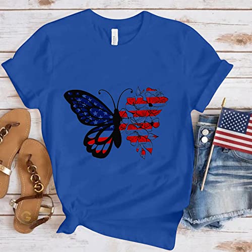Camisa patriótica feminina de 4 de julho casual dia da independência com estampa de borboleta camise