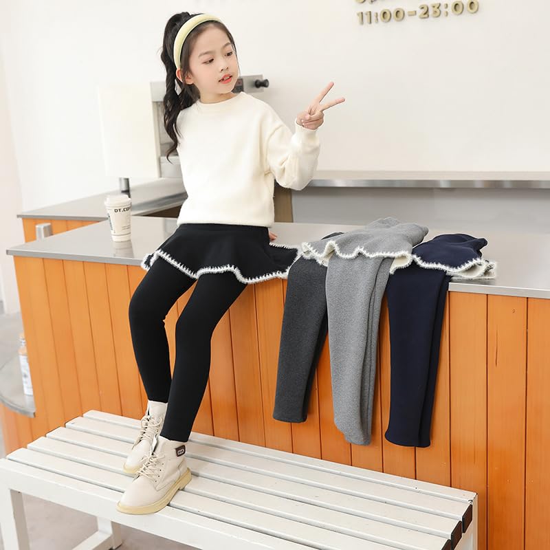 Toddler Girls Footless Tights with Ruffle Tutu Skirt Winter Warm Thick Fleece Lined Pantskirt 2-11 Years4