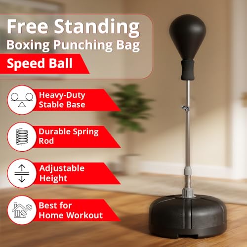 Image of MAXSTRENGTH Free Standing Boxing Punch Bag with Speed Ball | Adjustable Reflex Training Bag for Home Gym, Cardio & MMA Workouts (Black)
